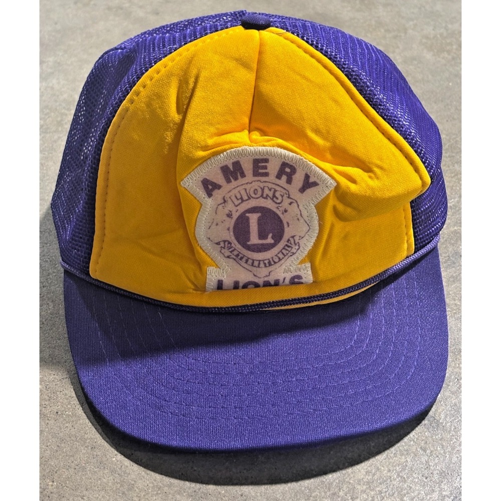 EPIC Y2K Lions Club AMERY WI Mesh Trucker Hat Purple Yellow M/L
